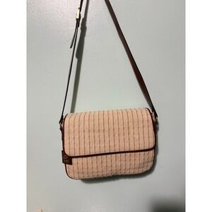 Etienne Aigner Striped Straw Leather Shoulder Bag Crossbody Purse Gold Logo